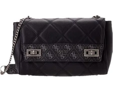 New Guess KATEY Flap Shoulder Handbag, Black Quilted Pebble w/ Gunmetal