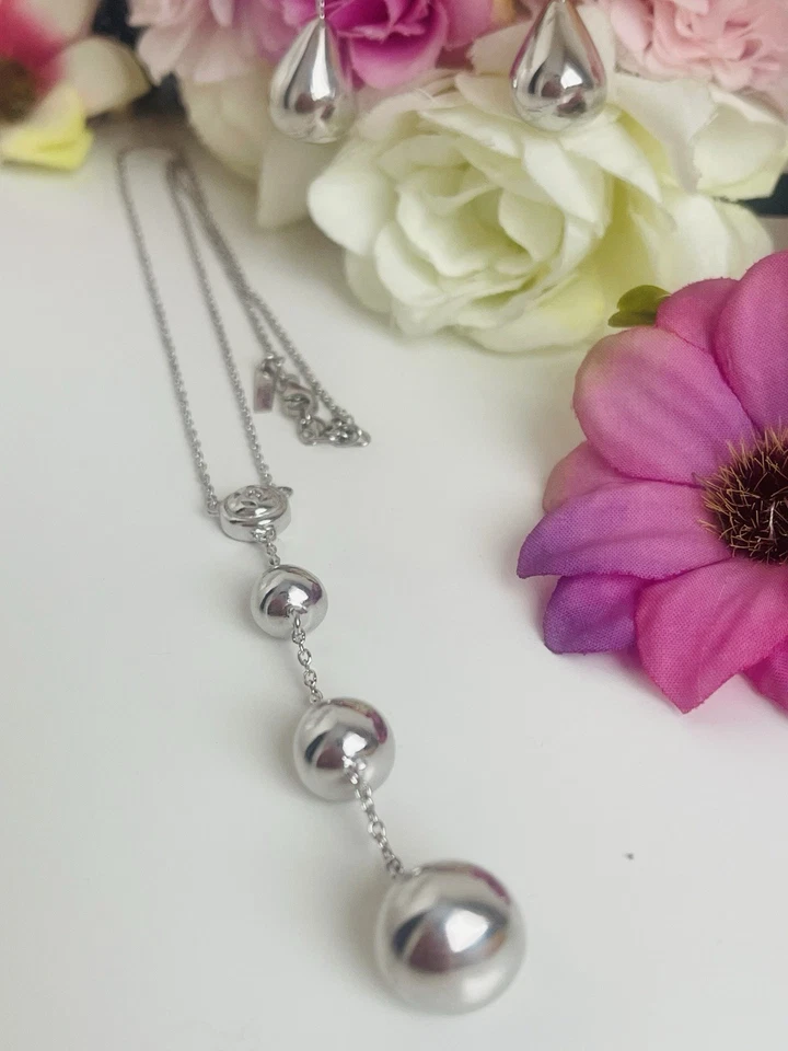 Parure Collana & Orecchini  Goccia In Argento Con Pietre Swarovski - Immagine 4 di 4