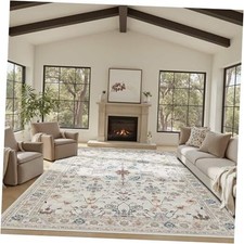 8x10 Rugs for Living Room  Bedroom,Floral Washable Rug,Boho Area Rug, Large