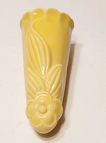 Vintage Yellow Ceramic Flower Vase Wall Pocket Shawnee Pottery? 7"