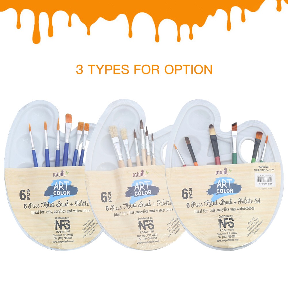 6pcs Paint Brushes And 1pc Palette Tray Set For Children Adults Watercolor Oil