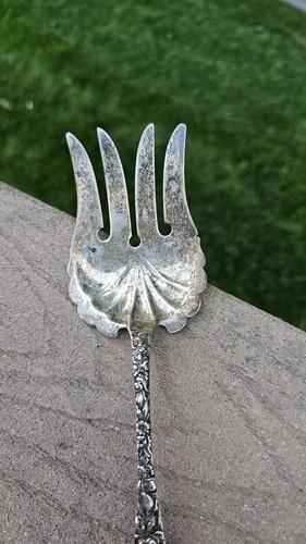 Antique Large Sterling Repousse Serving Fork Floral Silver 80grams - Picture 3 of 12