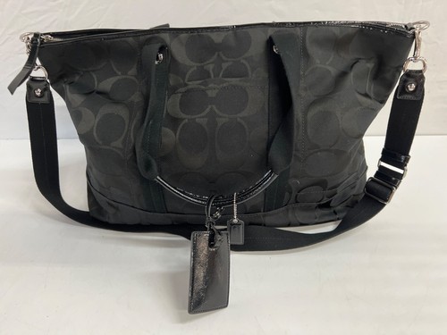 Große schwarze Coach Handtasche Schulter Trage Crossbody Canvas Lederbesatz Tasche - Bild 1 von 12