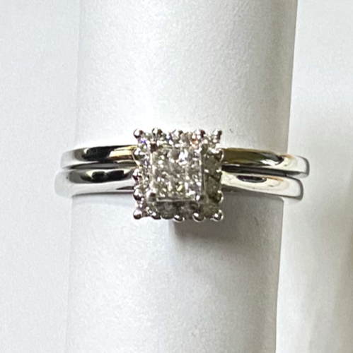 14k White Gold Wedding Ring Set with 0.28cts of Diamonds   Size: 6.5   4.6g - Picture 2 of 11