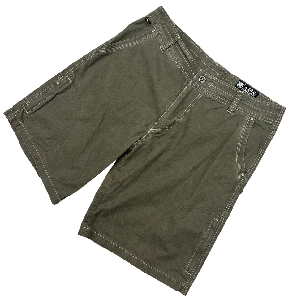Pantalones Cortos Kuhl Cargo Para Hombre Talla 36 Vintage Pátina Tinte Algodón Nailon Verde Oliva Foto 2 de 4