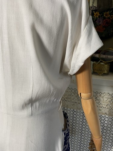 Vintage 1940a Nautical Embroidered Blue & White Linen Dress - Picture 6 of 8