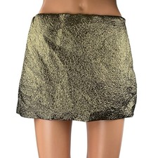 Abercrombie  Fitch Gold Metallic Crinkled Mid Rise Side Zip Mini A-line Skirt S