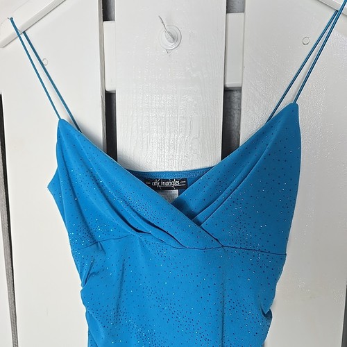 City Triangles Asym Triangle Top Bodycon Blue Sparkle Dress Medium 90s Y2K Fairy - Picture 5 of 9