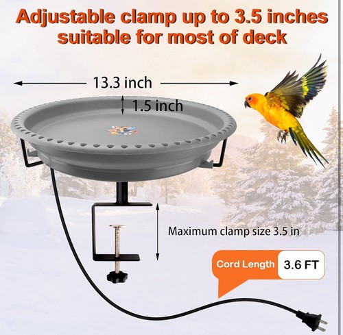 Farm Innovators All Seasons 3 In 1 Outdoor Heated Birdbath, 75 Watts, Gray