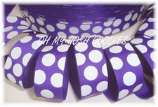7/8 REGAL PURPLE WHITE CLASSIC JUMBO DOTS GROSGRAIN RIBBON 4 CHEER HAIRBOW BOW