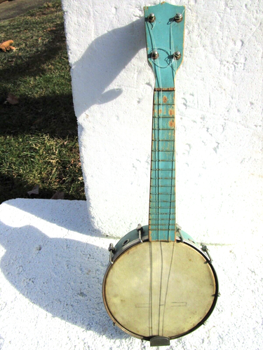 UKULÉLÉ BANJO, ANNÉES 1920, BAGUE TONALE, TÊTE 7 POUCES, TURQUOISE, SAC DE CONCERT, TRES COOL - Photo 1 sur 11