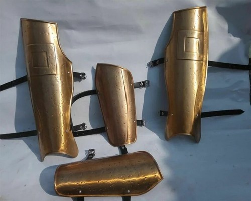Medieval King Roman Spartan Gothic Leg Guard Bracer LARP REENACTMENT Brass Fini - Picture 3 of 4