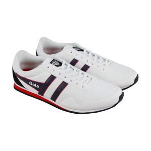 Gola-Monaco-Mens-White-Leather-amp-Textile-Low-Top-Lace-Up-Sneakers-Shoes