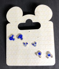 Disney Parks earrings 3 pair Blue Crystal Mickey Icon Stud New