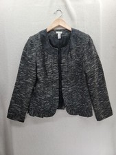 NEW Chico's Pleated front Open Black Tweed Textured Blazer Size-2/US-8