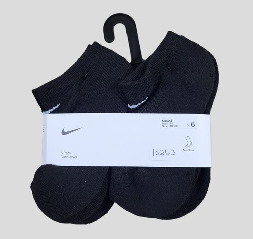 NIKE Boys Socks No Show Cushioned School Kids 6 Pair Shoe Size 10C-3Y Black  - Picture 1 of 4