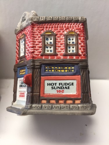1993 American Landmarks Christmas Village Lot of 3, Church, Barber, Drug Store - Picture 6 of 11
