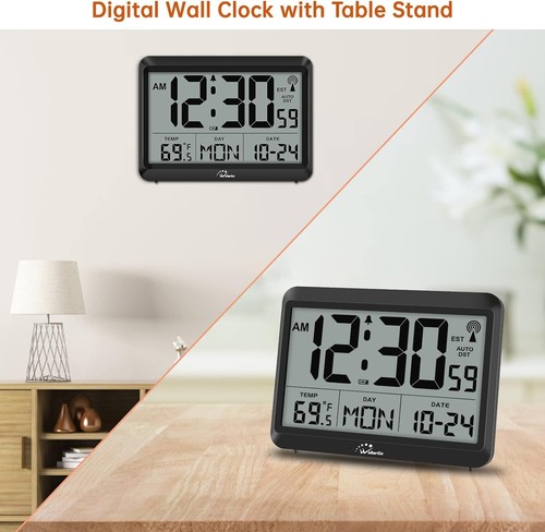 Atomic Digital Clock, Large Display, Indoor Temp, Alarm, 4 Time Zones, Battery - Picture 6 of 8