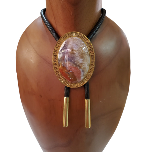 Purple Chalcedony Bolo Tie - Unisex Necklace - Western Cowboy - Picture 4 of 7