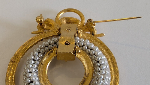 Vintage Large Rhinestone & Pearl Rings Brooch Pin - Picture 12 of 14