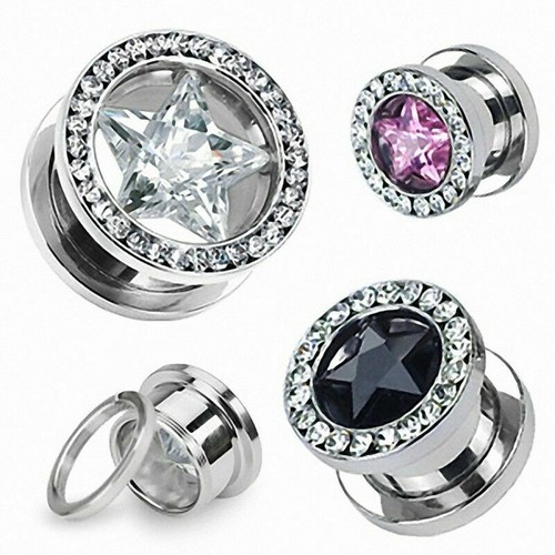 New CZ Ear Plug Multi Paved Gem Flesh Tunnel Bling Stretcher Taper Expander - Picture 6 of 6