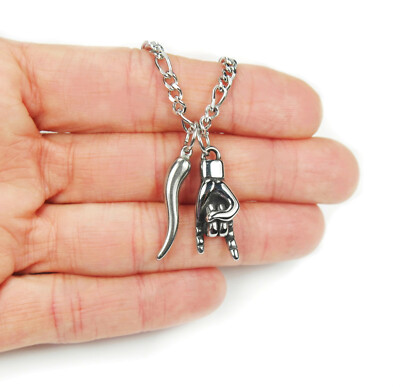 Mano Cornuto Cornicello Necklace Figaro Chain Italy Lucky