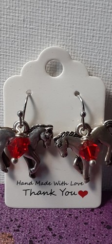 Hand-crafted s. steel earhooks/swarovski red crystal DERBY HORSE earrings - Picture 2 of 4