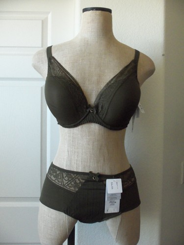Chantelle ALTO Khaki Grün Spitzenbesatz Plunge T-Shirt BH 38D & Hipster Panty L - Bild 1 von 11
