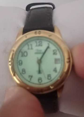 Women Vintage Timex Watch Easy Reader Indiglo Brown Band Gold Case Beige Face - Picture 3 of 5