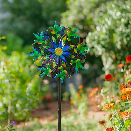 Hummingbird Wind Spinner Double Windmill Spinner Outdoor Yard Lawn Garden Decor - Picture 3 of 6