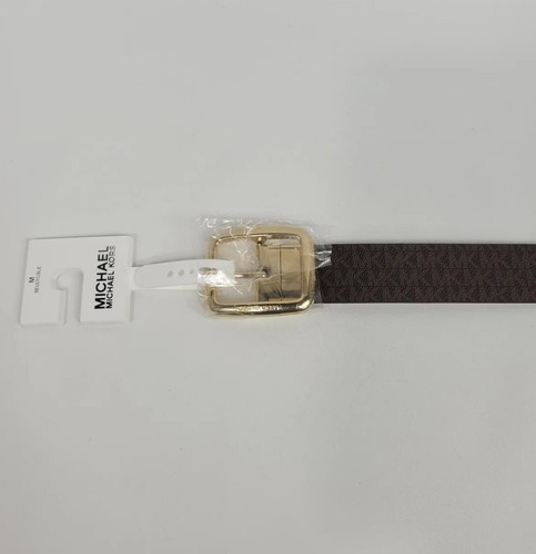 Michael Kors Belt Twist Reversible MK Brown White Logo Gold Buckle Medium NWT - Picture 4 of 15