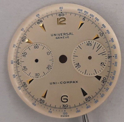 Universal Genève Uni-Compax Original Vintage Zifferblatt selten guter Zustand gelb