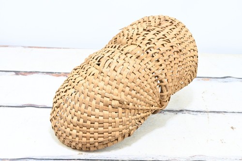 Vntg Double Market Butt Basket Grapevine Handle Godseye Sides 10.5"x20" Handmade - Picture 9 of 11
