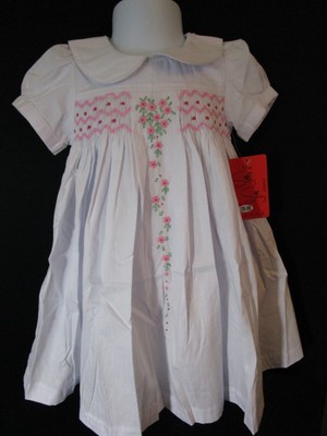 boutique * White Smocked Heirloom bishop Dress NEW
