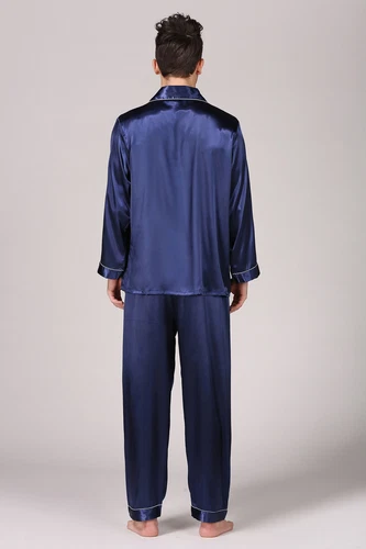 Men's Silk Satin Pajamas Pyjamas Set Long Sleeve Sleepwear Pijama Nightwear - Bild 22 von 50