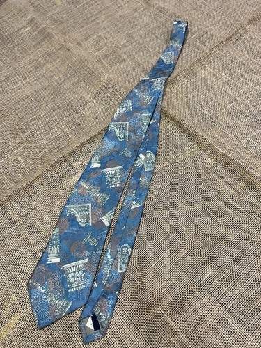 CLASSIC VINTAGE MEN NECKTIE JAPAN ABSTRACT ART BLUE & IVORY 100% SILK - Picture 6 of 7