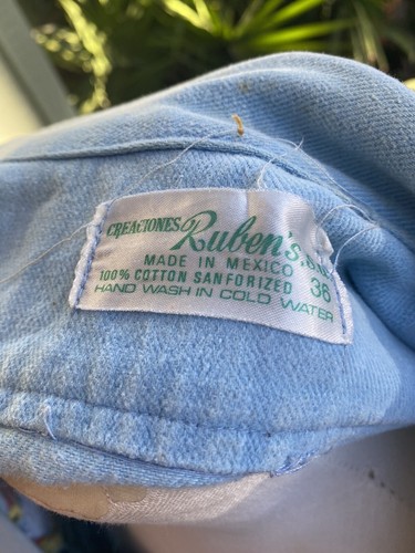 Chaqueta de Jean Vintage Mujer Etiqueta 36 Azul Denim Bordada Floral Hippy México Años 70 - Imagen 8 de 20
