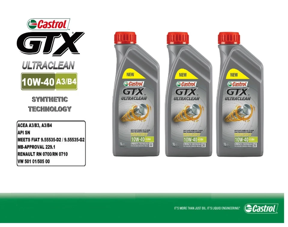 OLIO MOTORE ORIGINALE CASTROL GTX 10W40 BENZINA E DIESEL A3/B4 LT. 3 LITRI SYNTH - Immagine 2 di 4