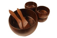 Vintage Seven Piece DidWare Heirloom Walnut Wood Salad Bowl Set