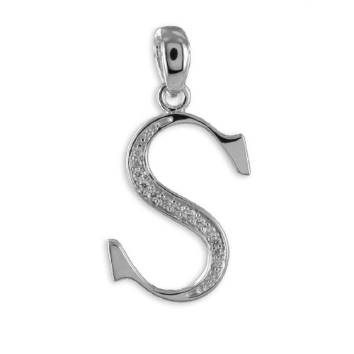 Buchstabenanhänger " S "   925/000 Silber  rhodiniert mit  13 Zirkonia