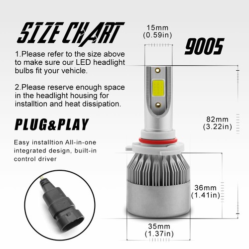 For Dodge Charger 2016-2019 -2PC 6000K White 9005 LED Headlight Bulbs Hi/Lo Beam - Bild 6 von 12