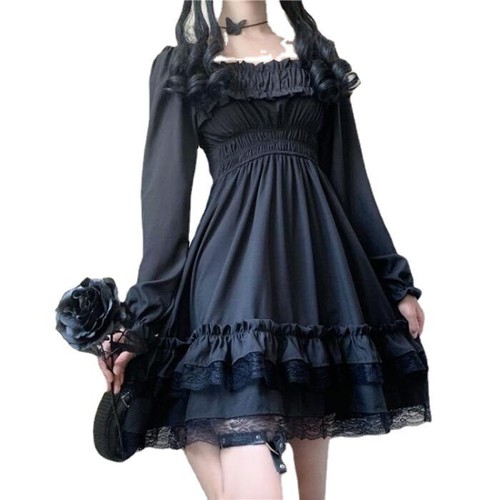 Vestito donna retrò gotico Lolita carino ragazza volant bianco manica a sbuffo vestito cosplay - Foto 10 di 21