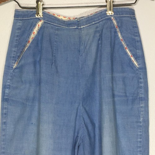 Vintage 60s 70s Two Piece Chambray Denim Set, Vest and Pants Back Metal Zipper - Picture 16 of 16