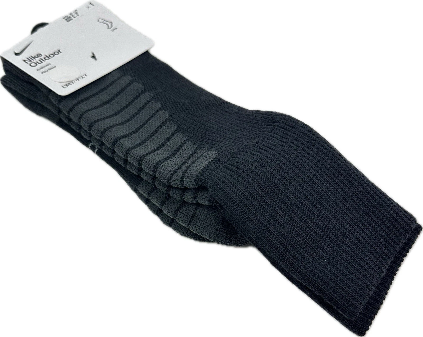 Nike Outdoor Adult Black Crew Wool Cushion Durable Support Performance Socks M
