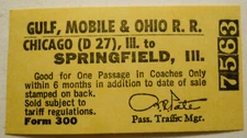 Old unused Gulf Mobile & Ohio R.R. ticket - Chicago to Springfield #2