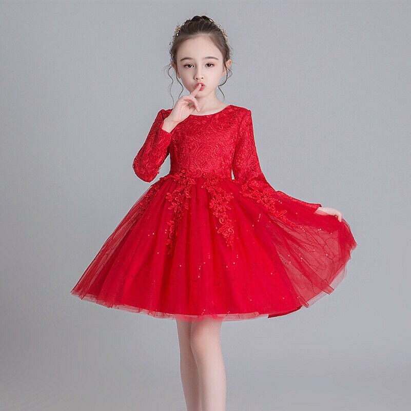 Kid Girl Wedding Party Dresses Lace Sequin Bubble Formal Princess  Bridesmaid | eBay