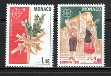 Monaco Stamp Scott #1278-1279, Europa 1981, Set of 2, MLH, SCV$2.00