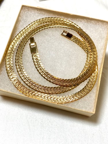 24" flache Textur Glieder Vintage goldfarbene Halskette Faltschließe - Bild 1 von 11