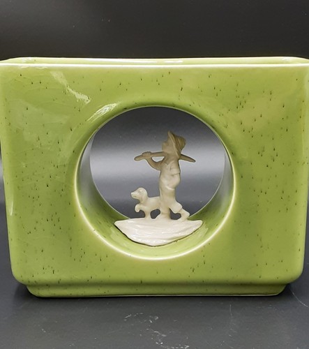 Vintage Signed Howard Pierce Porcelain Small Boy and Puppy Going Fishing Vase - Picture 2 of 15