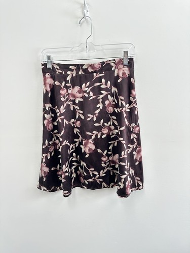 Vintage 90's Maroon Floral Satin High Waist A-line Mini Skater Skirt Size S - Picture 5 of 7